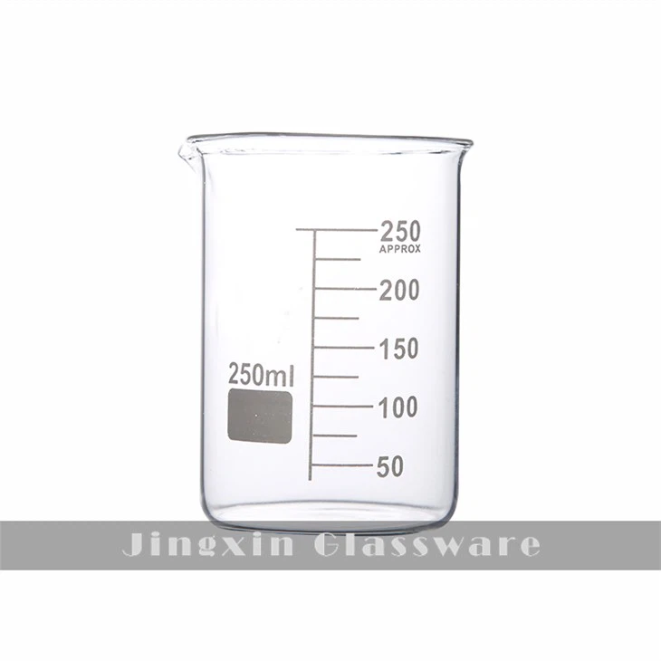 प्रयोगशाला बीकर कांच के बने पदार्थ निर्माता विज्ञान बीकर मानक पैमाने के रसायन विज्ञान बीकर